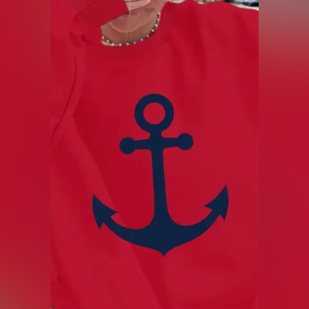 Anchors Away Red Sweatshirt | Navy Anchor Motif | Mint Julep Boutique | XL | NWT - Picture 2 of 10